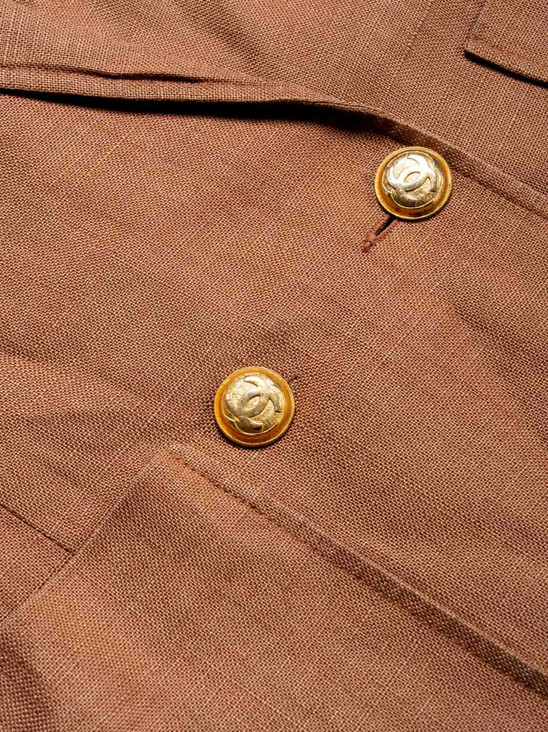 CHANEL CC Logo Linen Vintage Short Sleeve Jacket Brown-designer resale