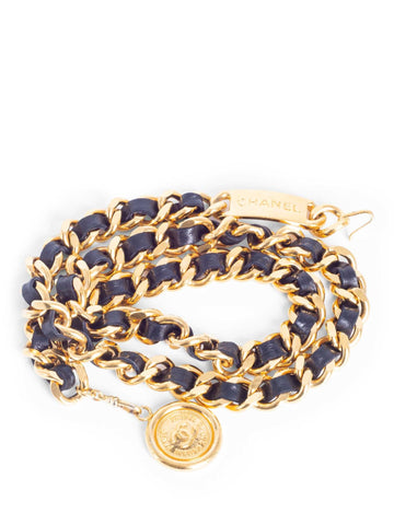 CHANEL CC Logo Medallion 24K Gold Chain Leather Belt Black-designer resale