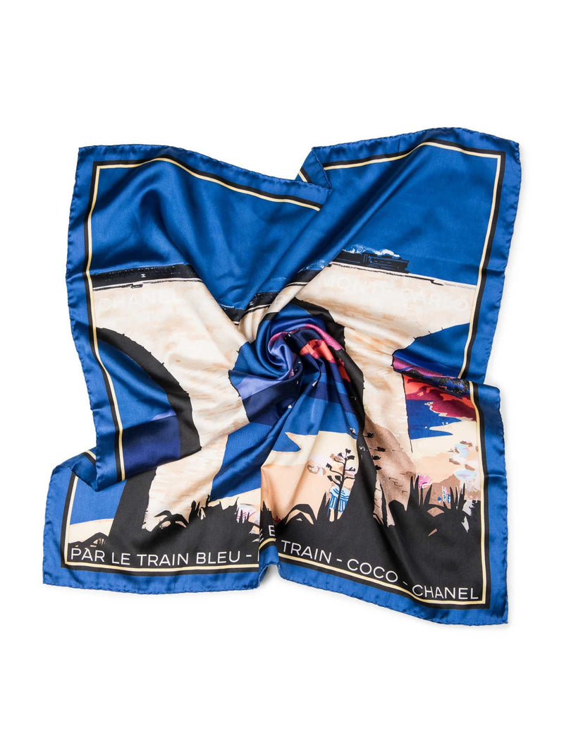 CHANEL CC Logo Par Le Train Train Scarf Blue-designer resale