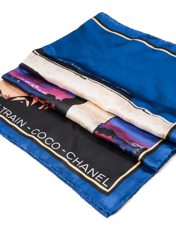 CHANEL CC Logo Par Le Train Train Scarf Blue-designer resale
