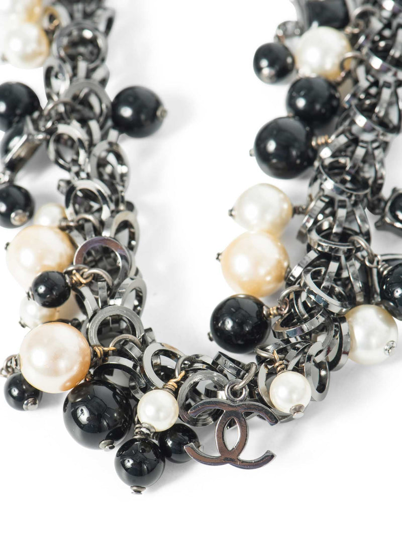 CHANEL CC Logo Pearl Runway Necklace Black White-designer resale