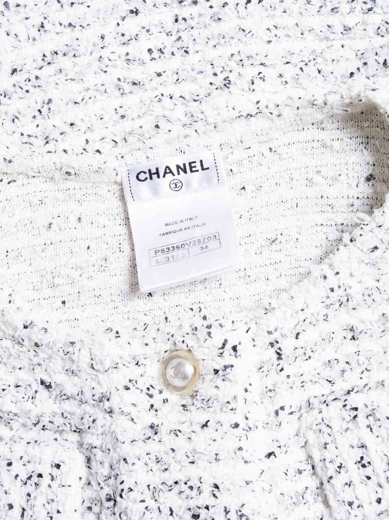 CHANEL CC Logo Pearl Tweed Fringe Sleeveless Blouse White-designer resale