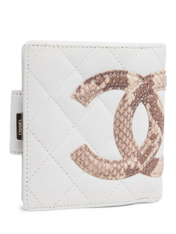 CHANEL CC Logo Python Quilted Cambon Wallet White-designer resale