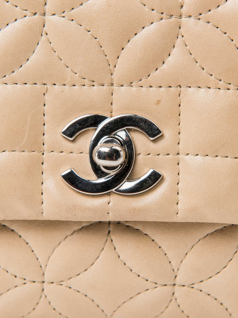 CHANEL CC Logo Quilted Camellia Leather Mini Bag Beige