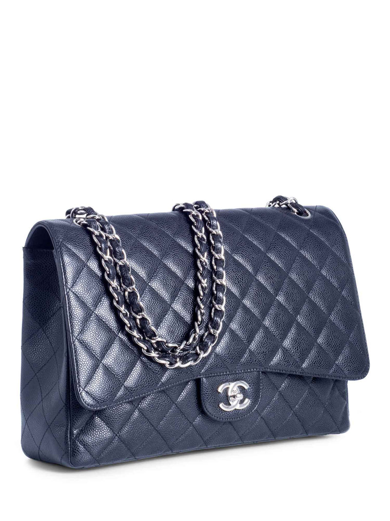 Chanel Classic 2.55 Jumbo Single Flap (1301xxxx) Brown Caviar Silver Chain,  width 30cm with Card, no Dust Cover