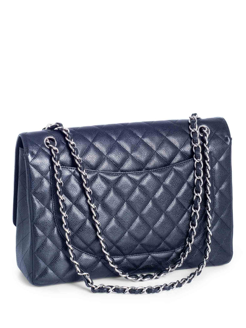 My Chanel maxi classic flap in caviar leather with silver hardware and  wallet on a chain in lambskin with silver hardw…