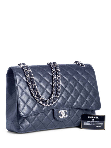 CHANEL CC Logo Quilted Caviar Maxi Single Flap Bag Black-designer resale