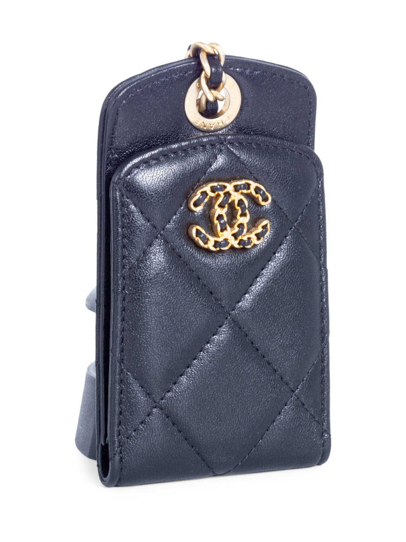 CHANEL CC Logo Quilted Leather 19 Credit Card Wallet Black Gold-designer resale