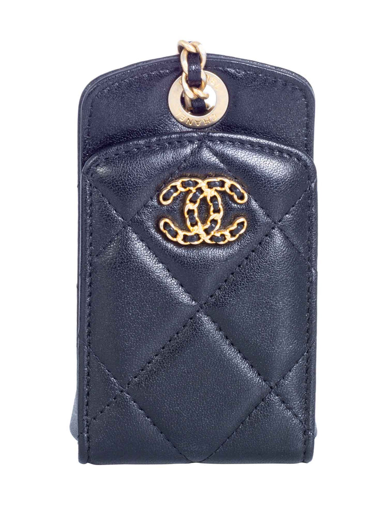 CHANEL CC Logo Quilted Leather 19 Credit Card Wallet Black Gold-designer resale
