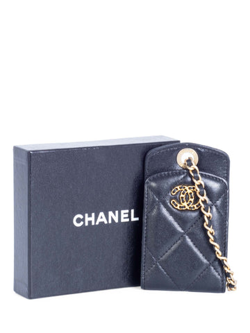 CHANEL CC Logo Quilted Leather 19 Credit Card Wallet Black Gold-designer resale