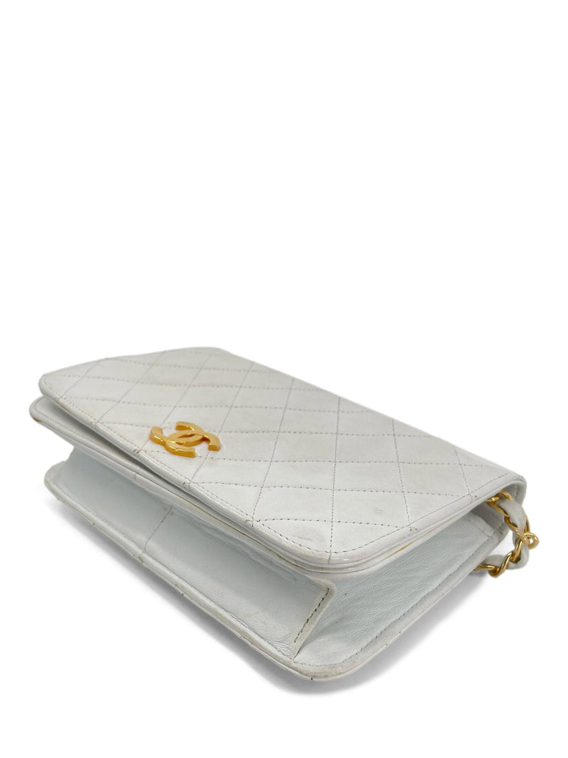 CHANEL CC Logo Quilted Leather 24K Gold Plated Shoulder Bag White-designer resale