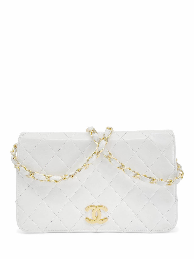CHANEL CC Logo Quilted Leather 24K Gold Plated Shoulder Bag White-designer resale