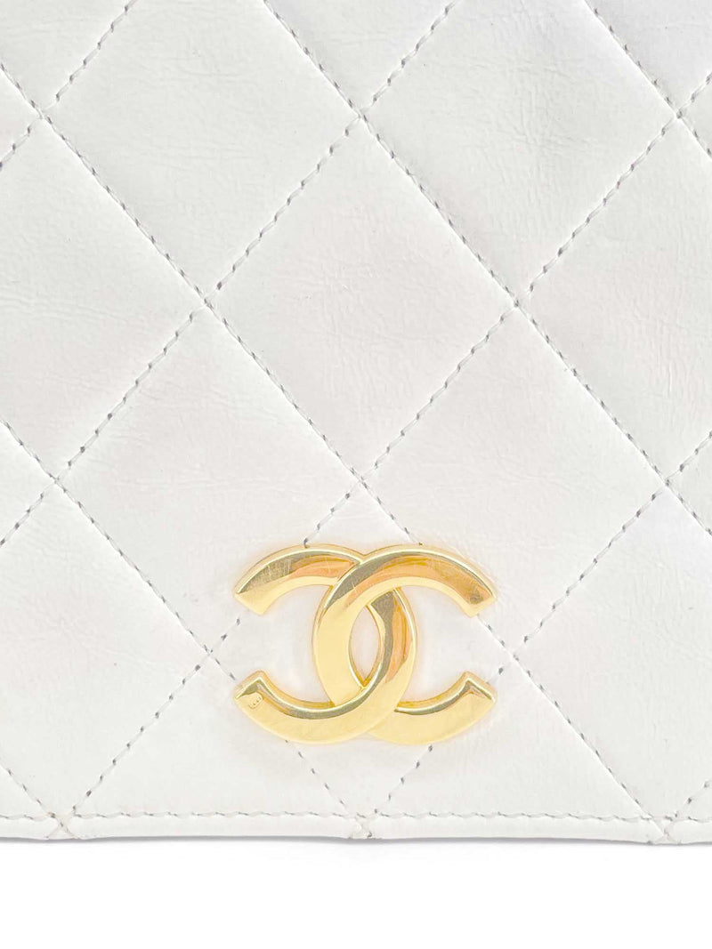CHANEL CC Logo Quilted Leather 24K Gold Plated Shoulder Bag White-designer resale