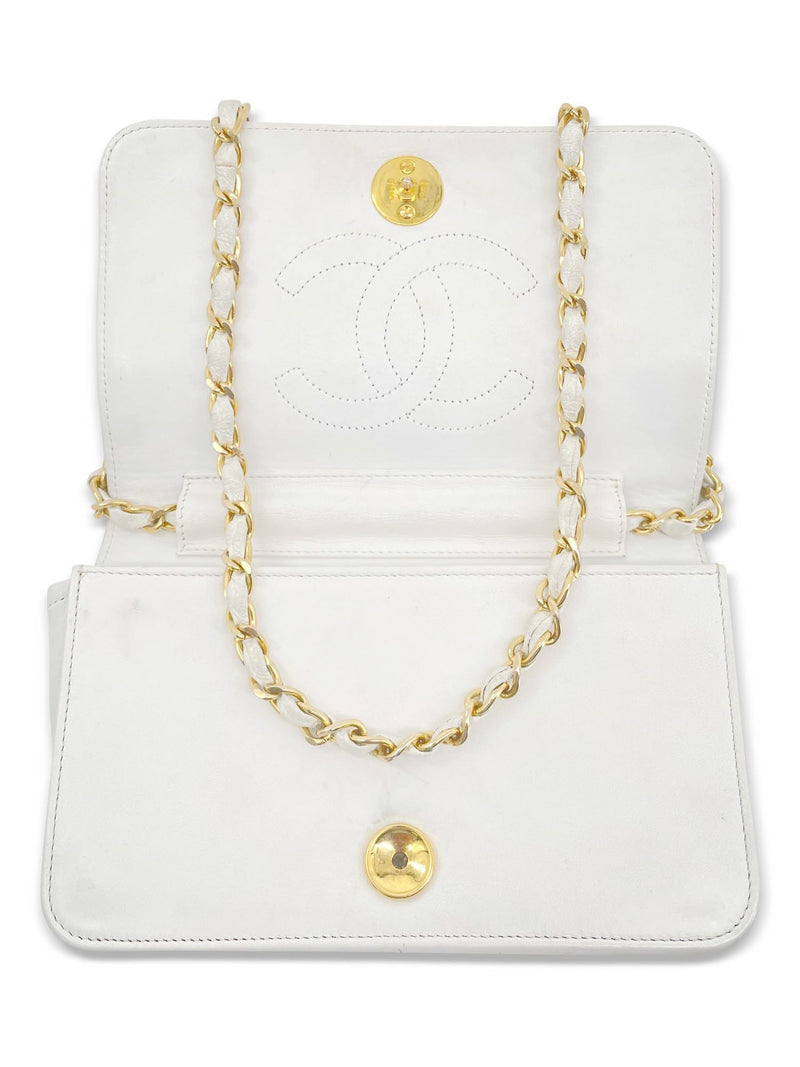CHANEL CC Logo Quilted Leather 24K Gold Plated Shoulder Bag White-designer resale