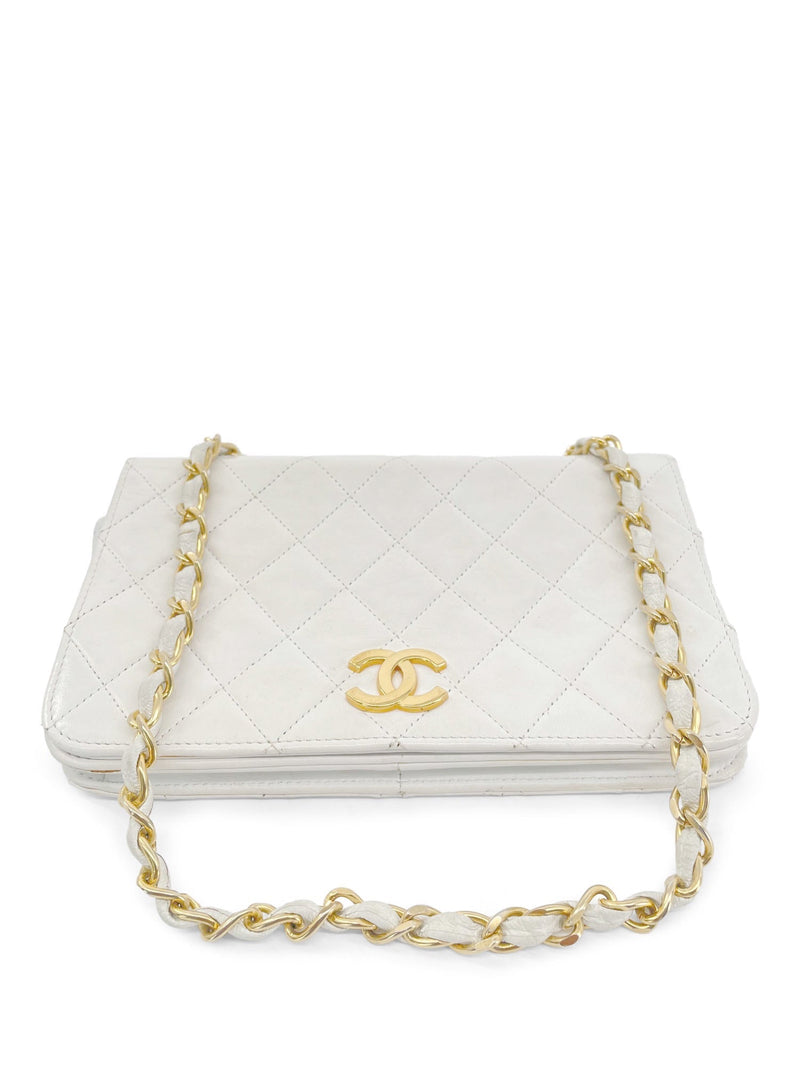 CHANEL CC Logo Quilted Leather 24K Gold Plated Shoulder Bag White-designer resale