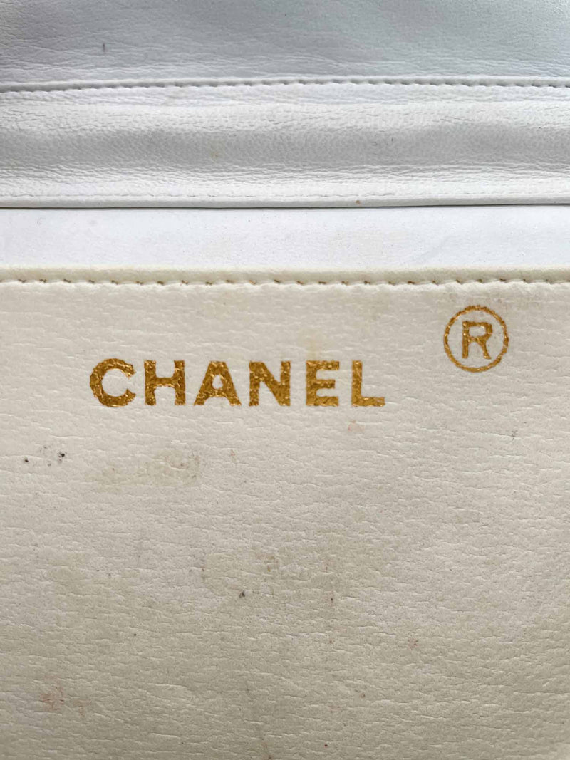 CHANEL CC Logo Quilted Leather 24K Gold Plated Shoulder Bag White-designer resale