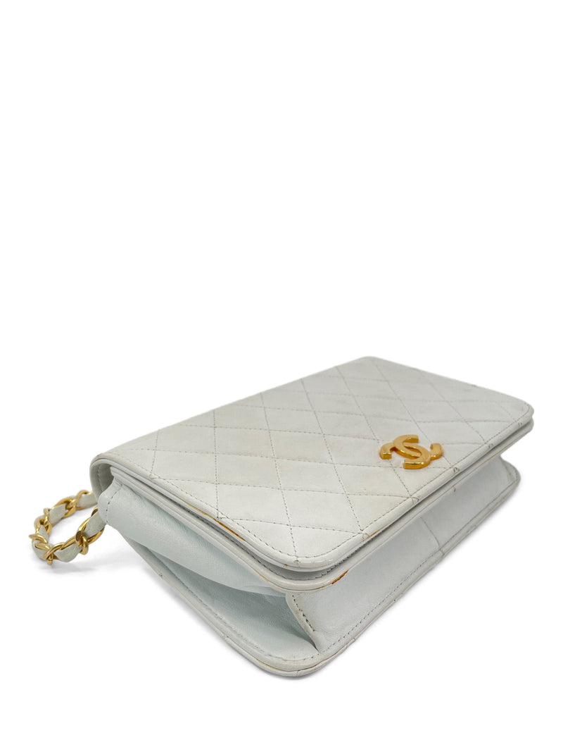 CHANEL CC Logo Quilted Leather 24K Gold Plated Shoulder Bag White-designer resale