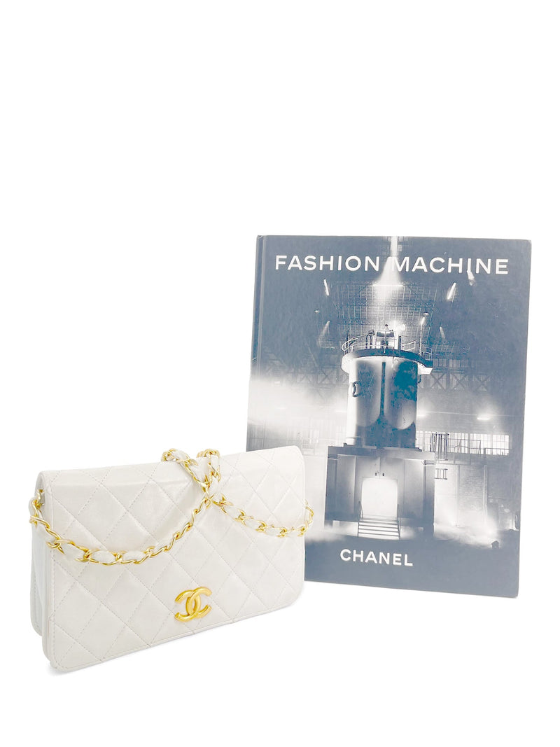 CHANEL CC Logo Quilted Leather 24K Gold Plated Shoulder Bag White-designer resale