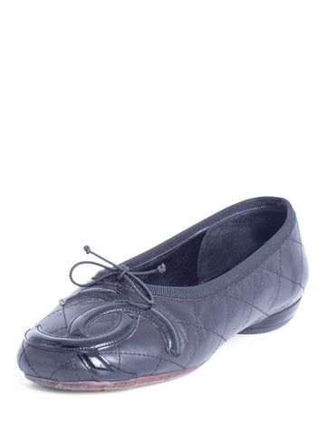 CHANEL CC Logo Quilted Leather Ballet Flats Black-designer resale