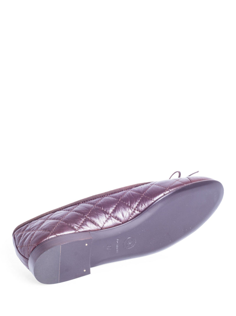 CHANEL CC Logo Quilted Leather Bowtie Cap Toe Ballet Flats Brown-designer resale
