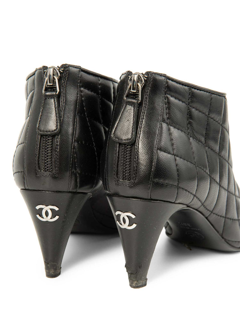CHANEL CC Logo Quilted Leather Captoe Booties Black-designer resale