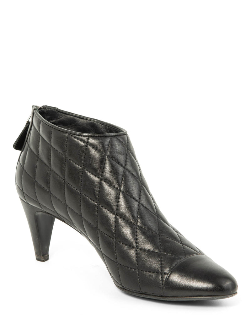 CHANEL CC Logo Quilted Leather Captoe Boots Black
