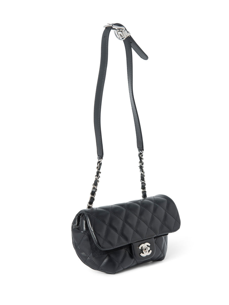 CHANEL CC Logo Quilted Leather Chain Belt Bag Black Silver-designer resale