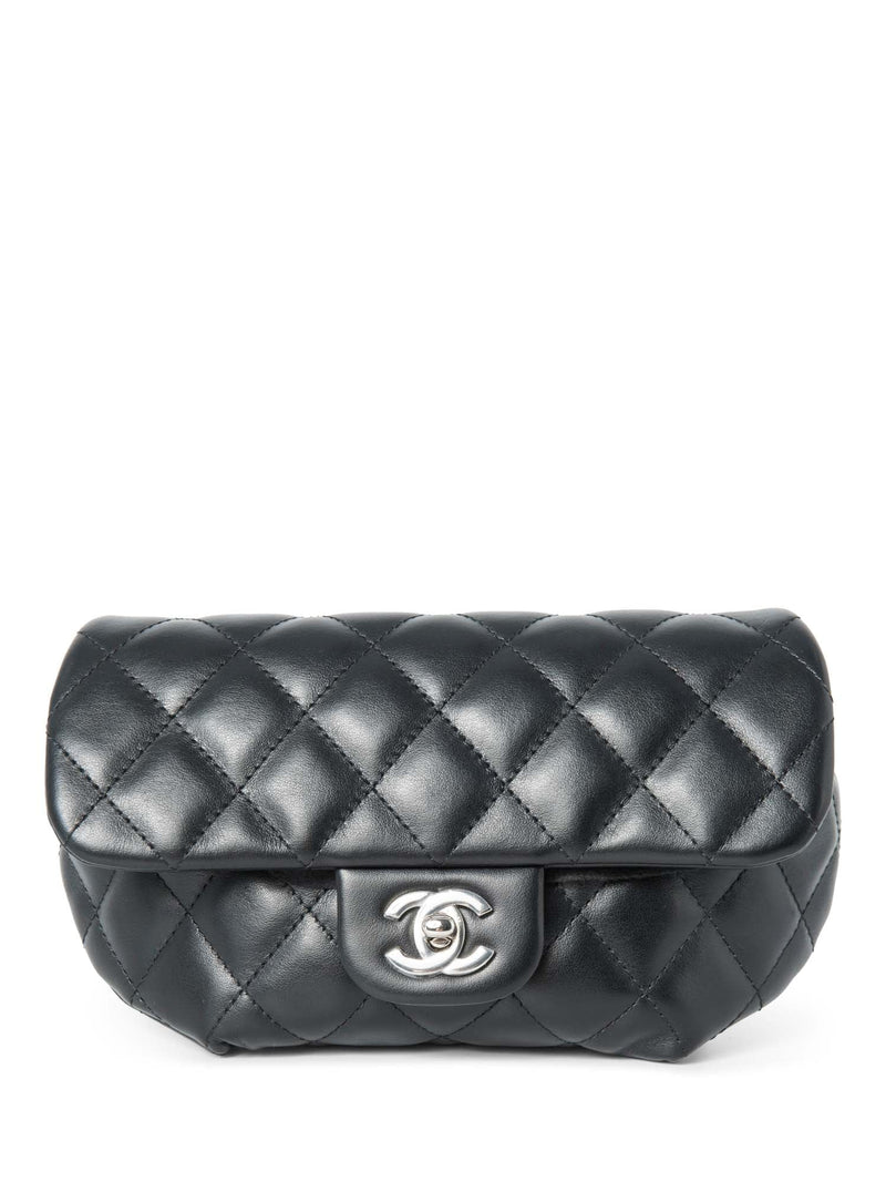 CHANEL CC Logo Quilted Leather Chain Belt Bag Black Silver-designer resale
