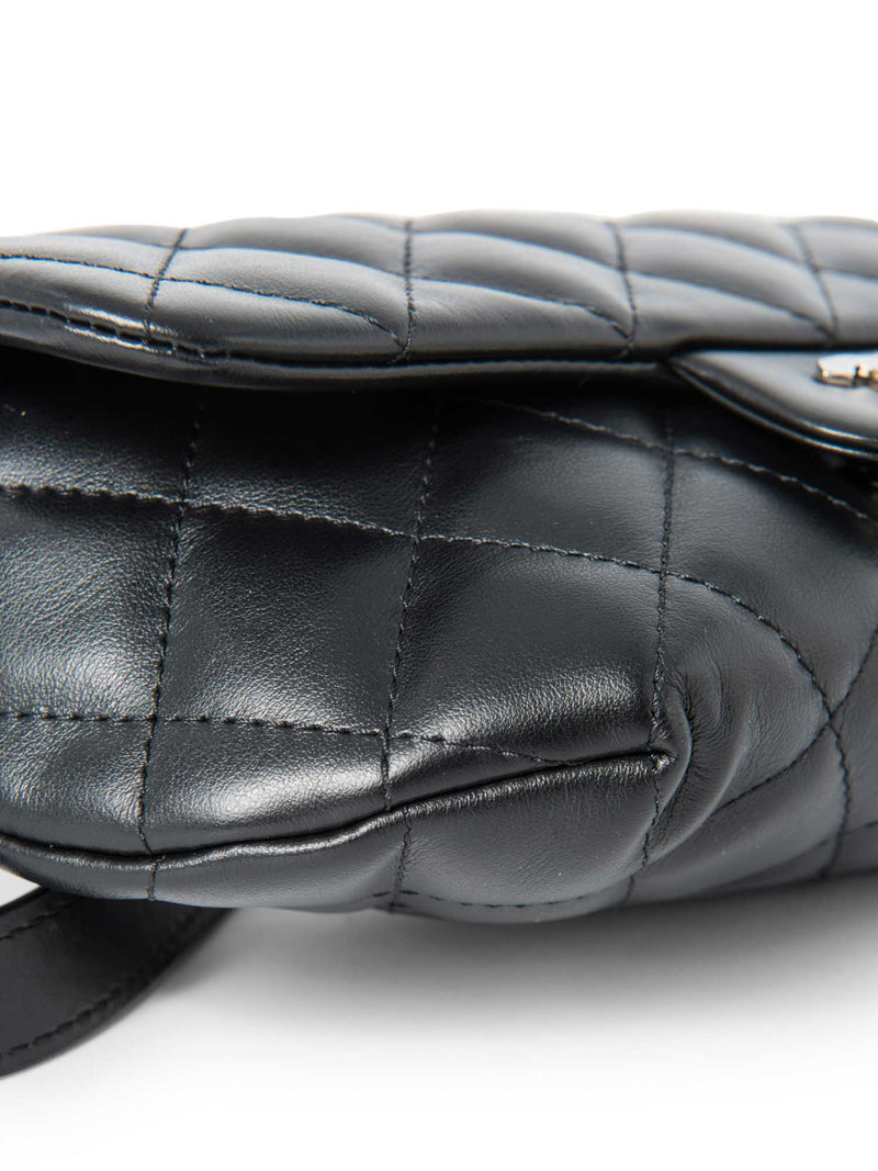 CHANEL CC Logo Quilted Leather Chain Belt Bag Black Silver