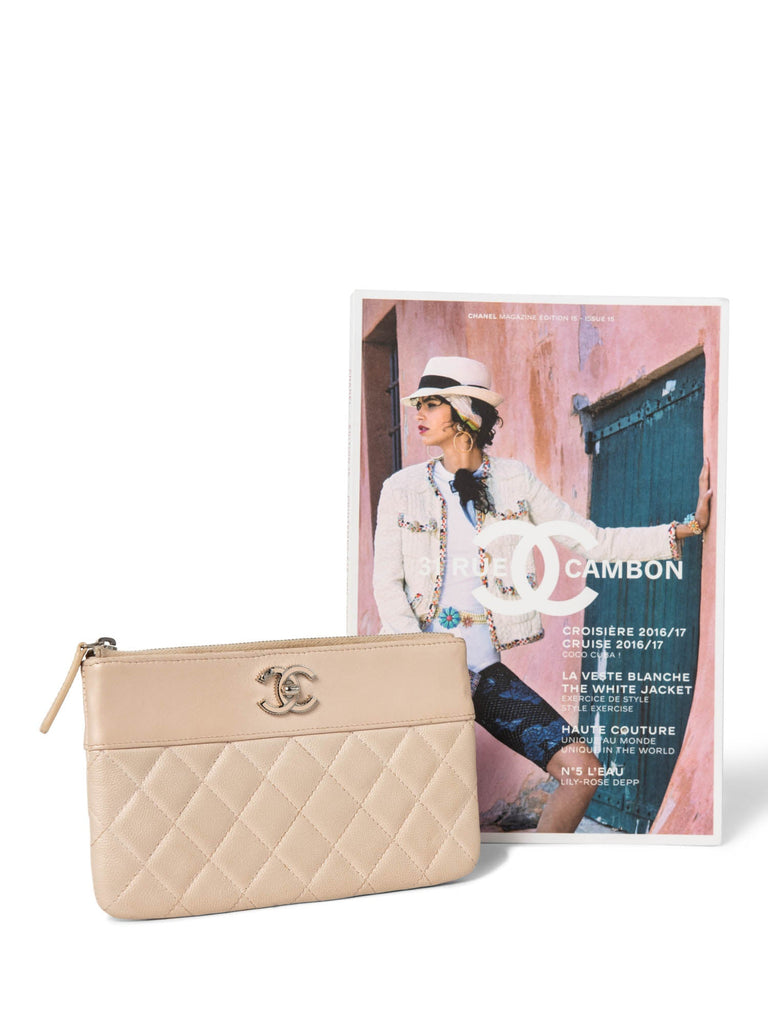 CHANEL CC Logo Quilted Leather Clutch Blush Pink-designer resale