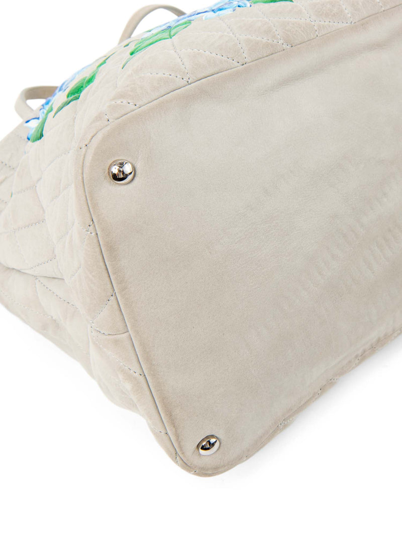 CHANEL CC Logo Quilted Leather Hydrangea Shopper Bag Gray-designer resale