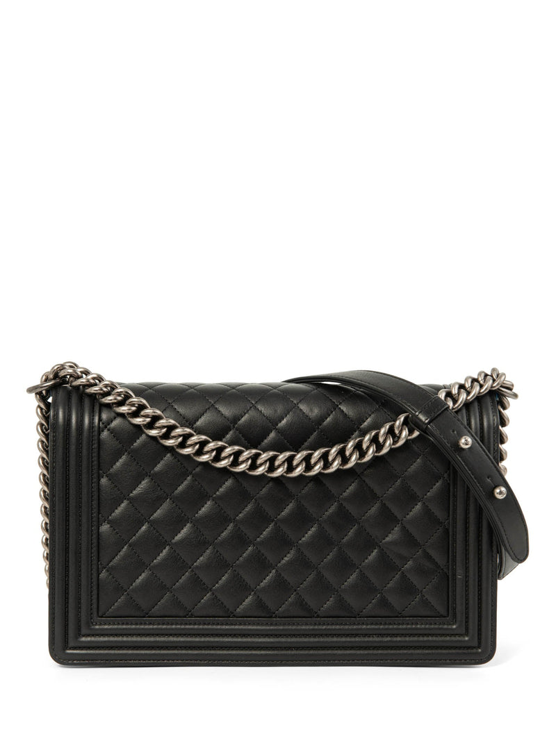 CHANEL CC Logo Quilted Leather Medium Boy Bag Black-designer resale