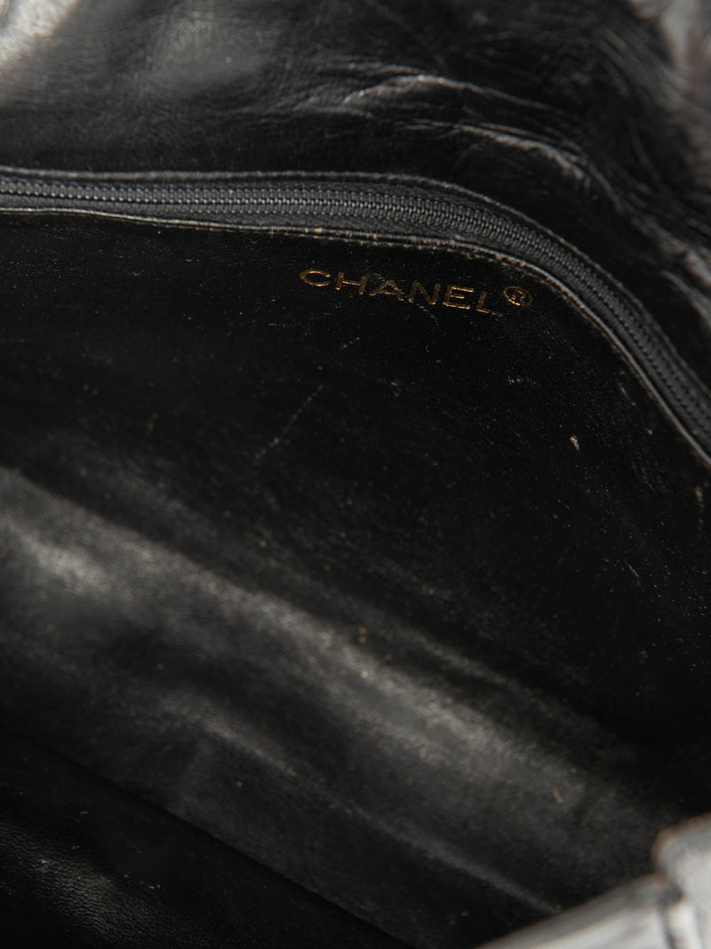 CHANEL CC Logo Quilted Leather Messenger Bag Black Gold-designer resale