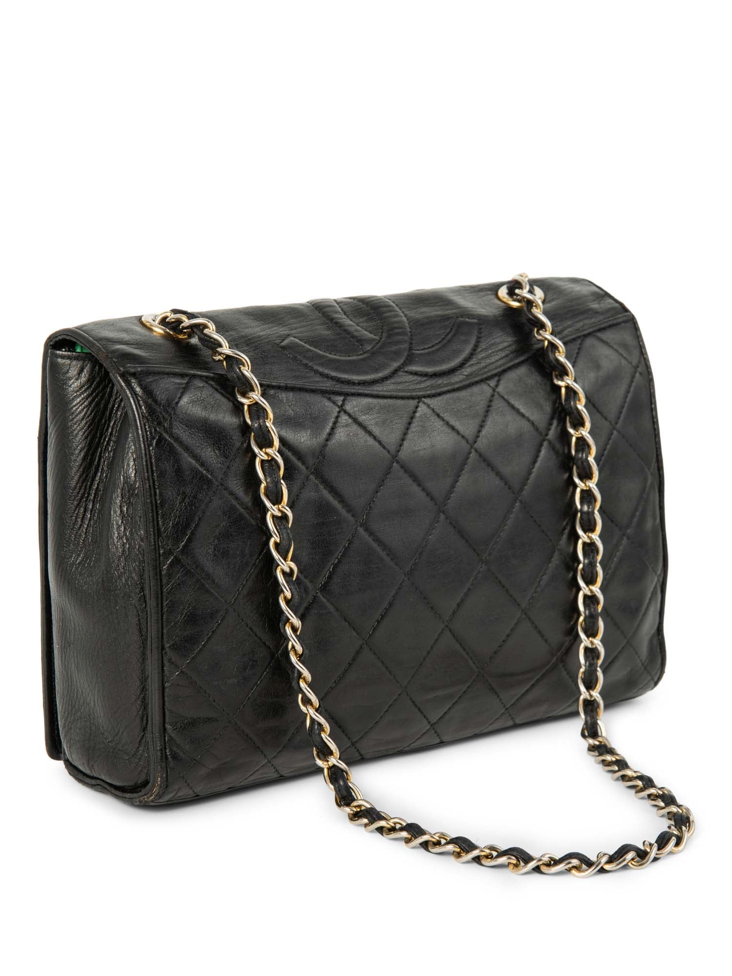 CHANEL CC Logo Quilted Leather Messenger Bag Black Gold-designer resale