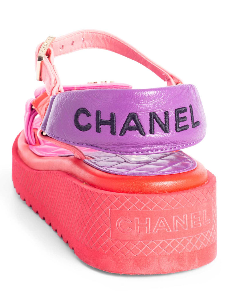 CHANEL CC Logo Quilted Leather Platform Sandals Multicolor