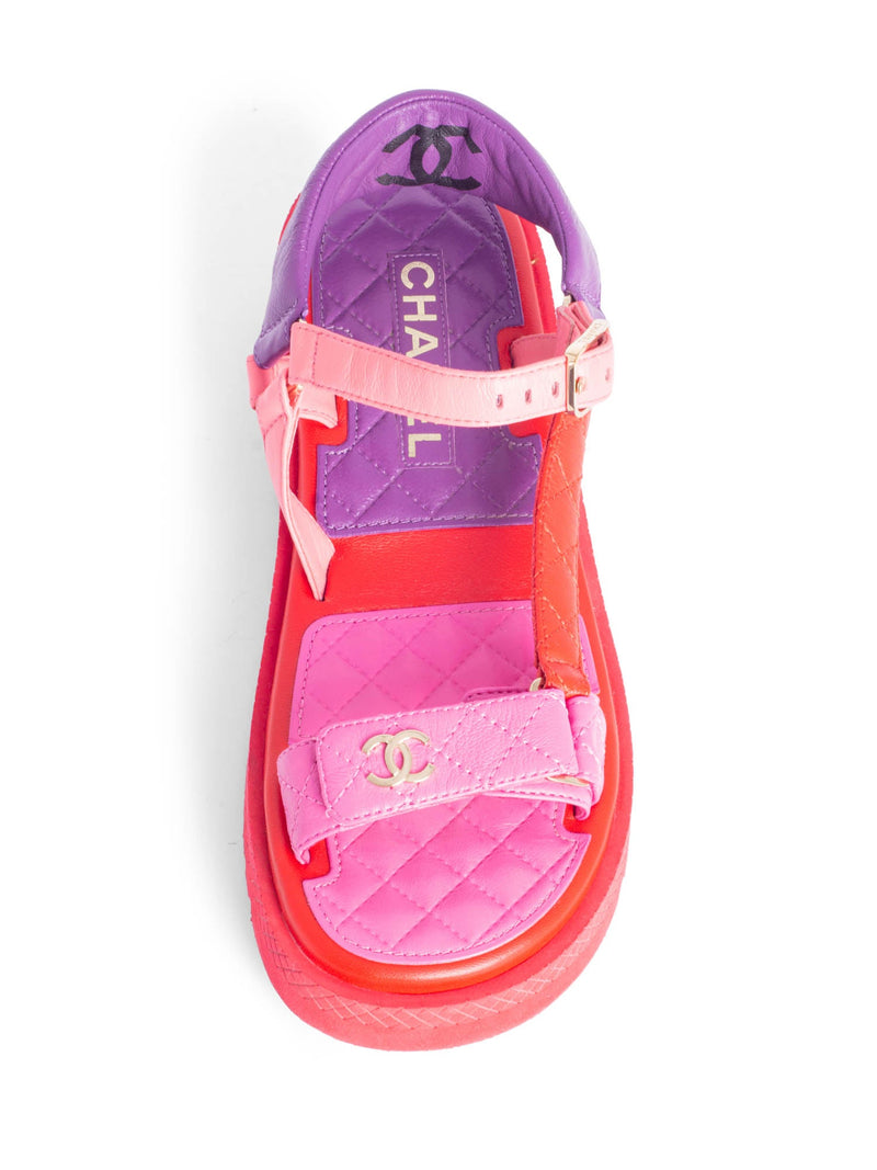 CHANEL CC Logo Quilted Leather Platform Sandals Multicolor-designer resale