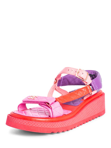 CHANEL CC Logo Quilted Leather Platform Sandals Multicolor-designer resale