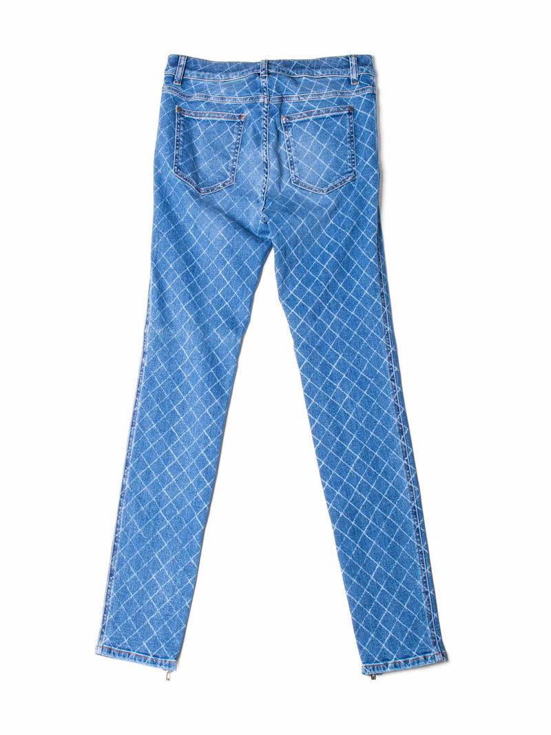 CHANEL CC Logo Quilted Zippered Skinny Denim Jeans Blue-designer resale