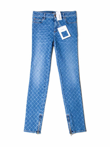 CHANEL CC Logo Quilted Zippered Skinny Denim Jeans Blue-designer resale