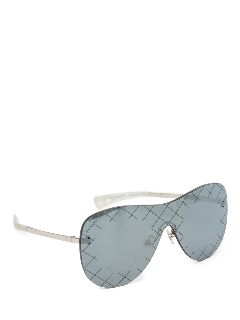 CHANEL CC Logo Runway Aviator Sunglasses Silver-designer resale