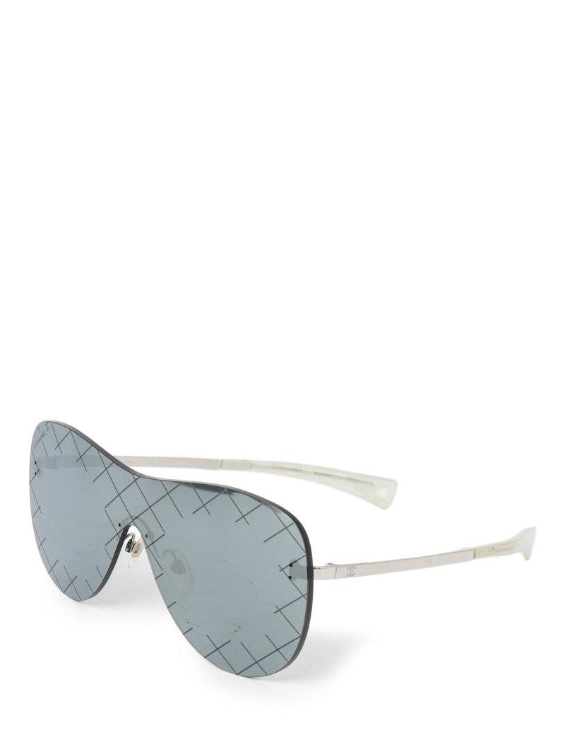 CHANEL CC Logo Runway Aviator Sunglasses Silver-designer resale
