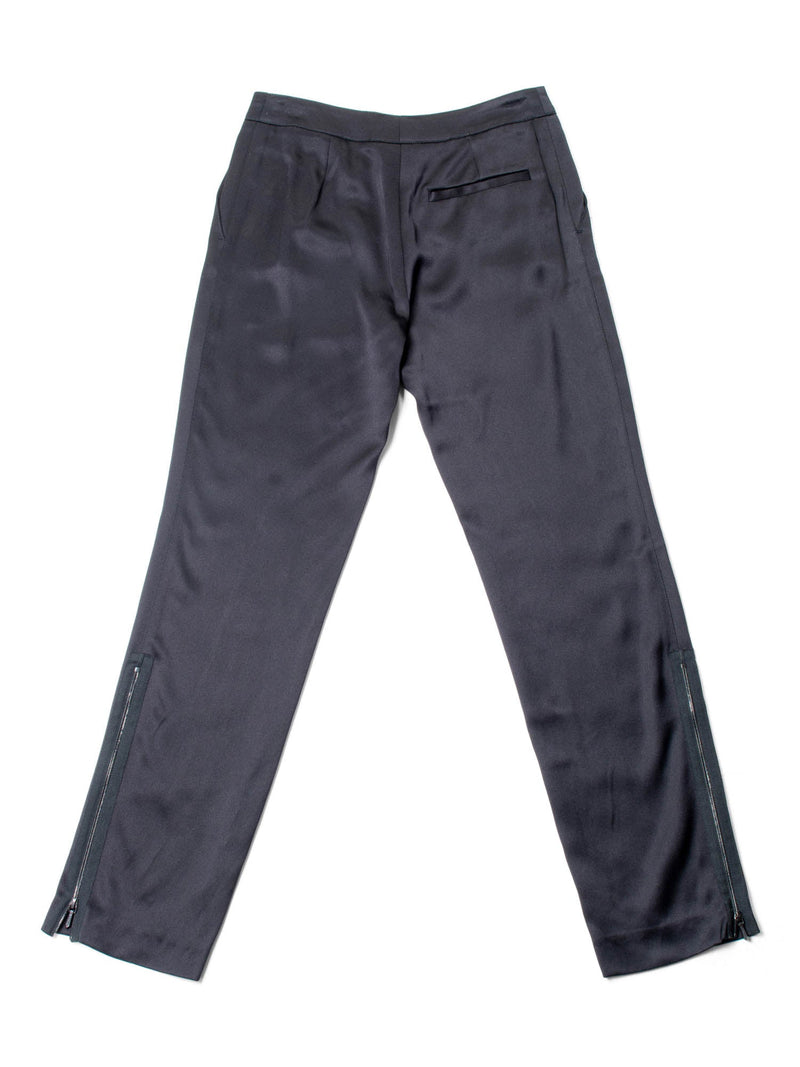 CHANEL CC Logo Satin Silk Zippered Pants Black-designer resale