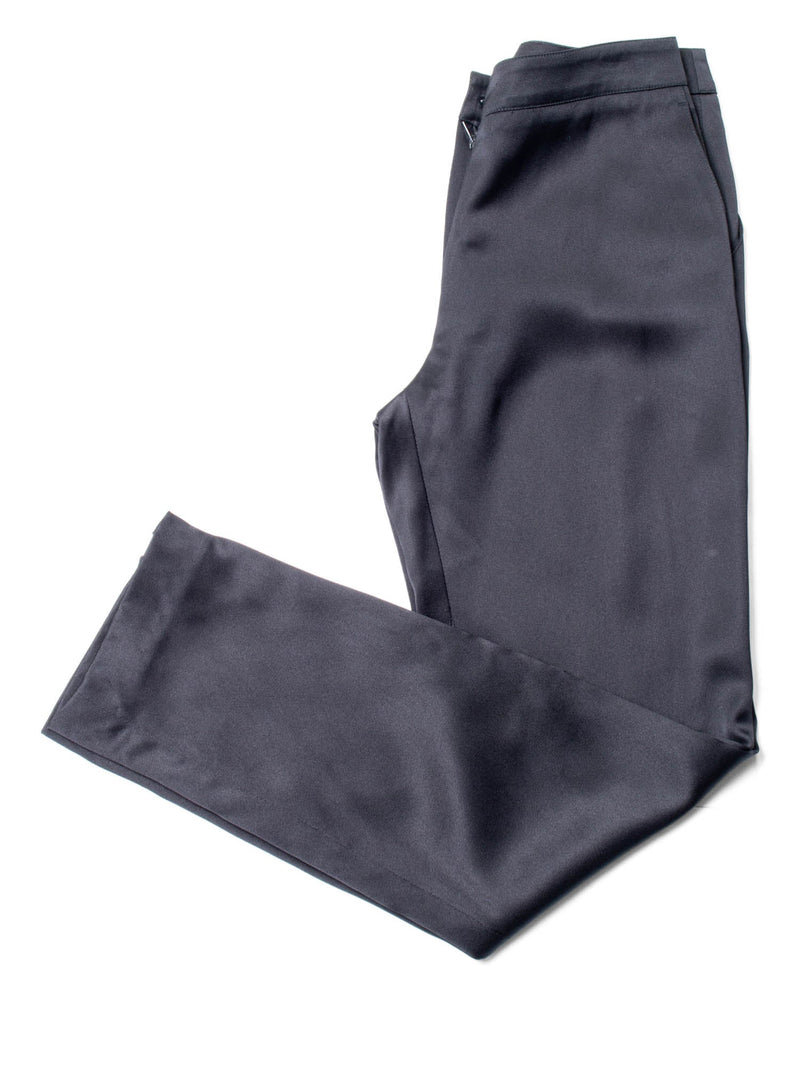CHANEL CC Logo Satin Silk Zippered Pants Black-designer resale