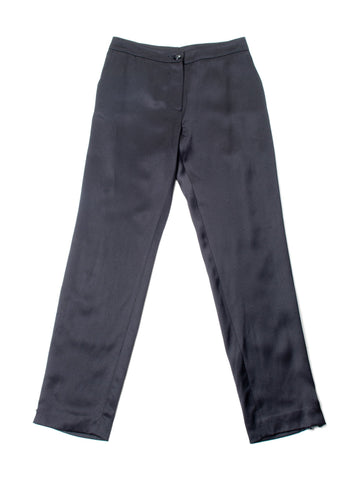 CHANEL CC Logo Satin Silk Zippered Pants Black-designer resale