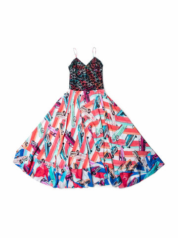 CHANEL CC Logo Silk A Line Maxi Runway Dress Multicolor-designer resale