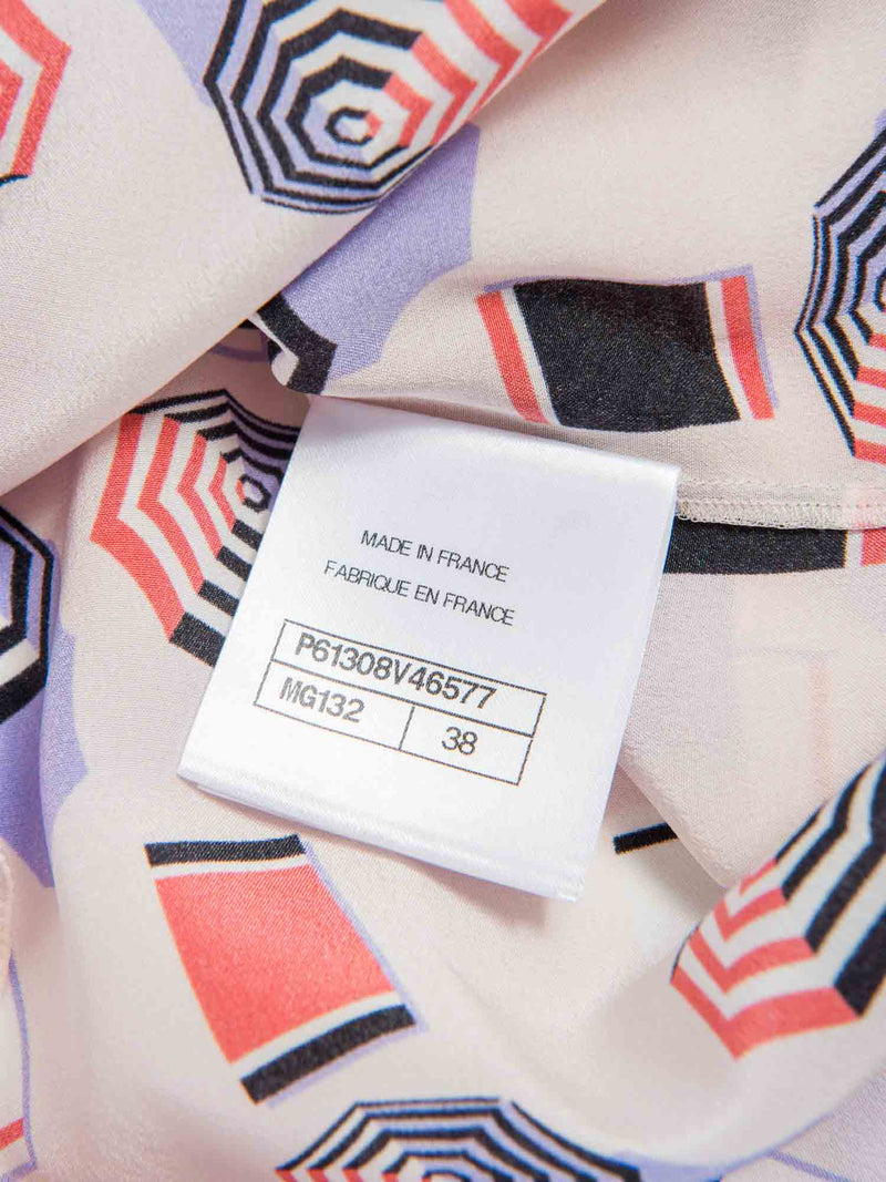 CHANEL CC Logo Silk Beach Motif Blouse Pink