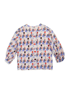 CHANEL CC Logo Silk Beach Motif Blouse Pink