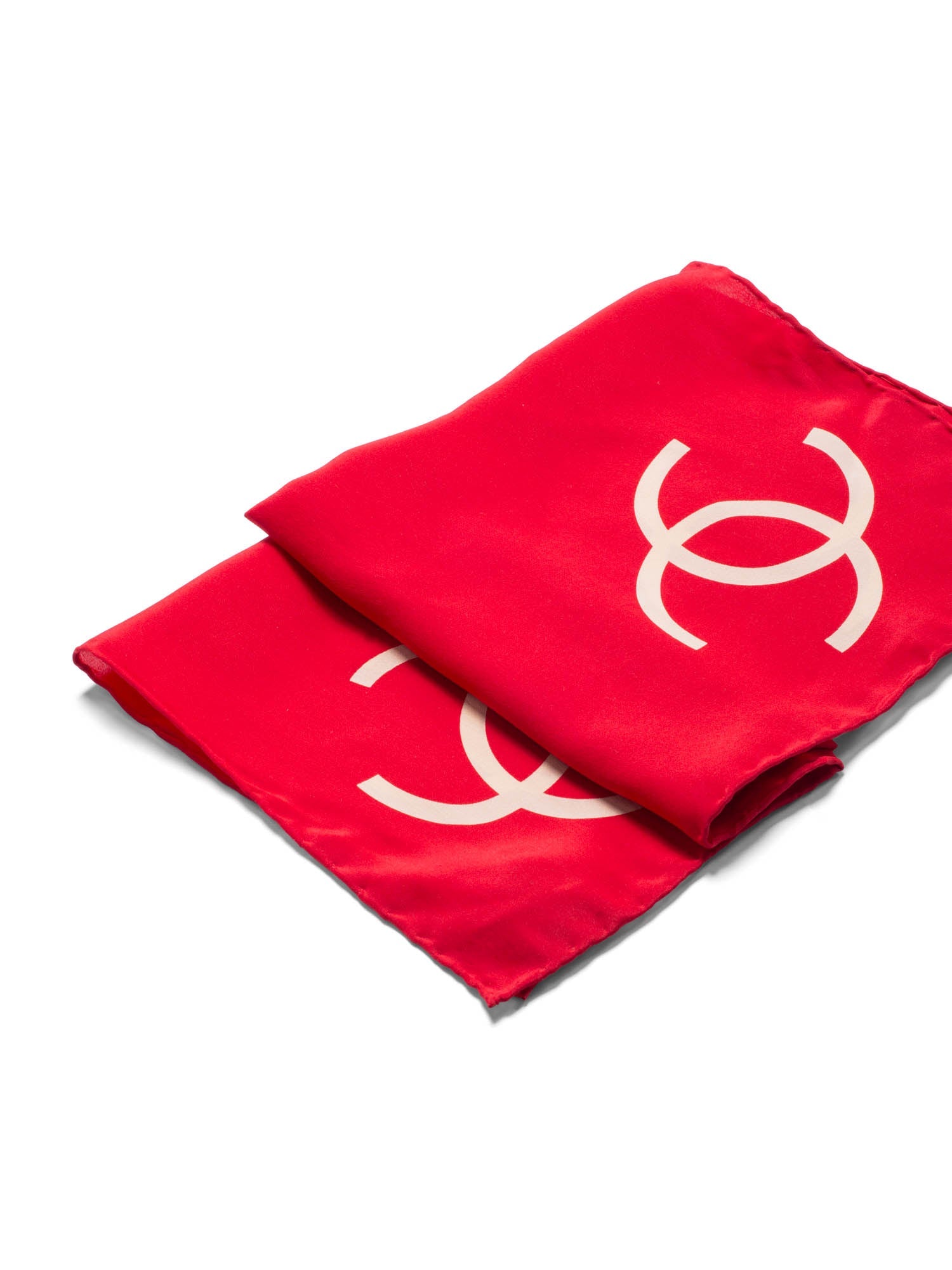 CHANEL CC Logo Silk Mini Scarf Red Beige-designer resale