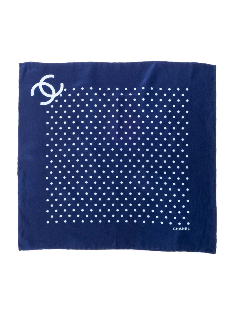 CHANEL CC Logo Silk Polka Dot Mini Scarf Navy-designer resale