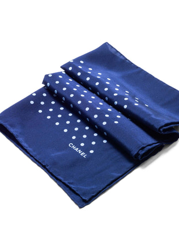 CHANEL CC Logo Silk Polka Dot Mini Scarf Navy-designer resale